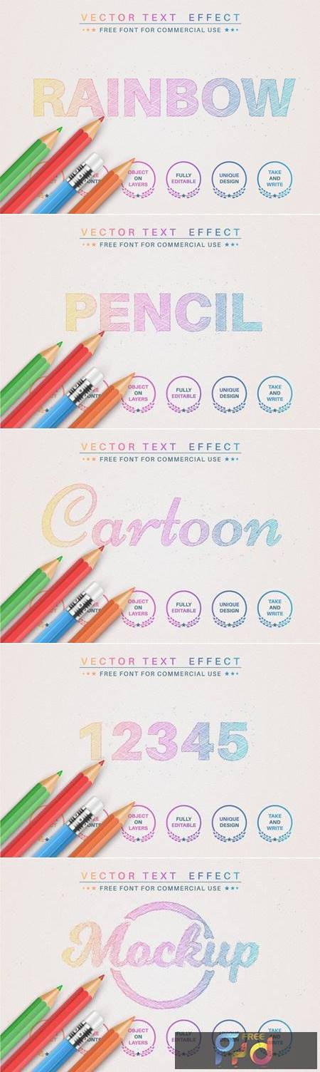 Pencil Rainbow - Editable Text Effect, Font Style Peeb48W 1
